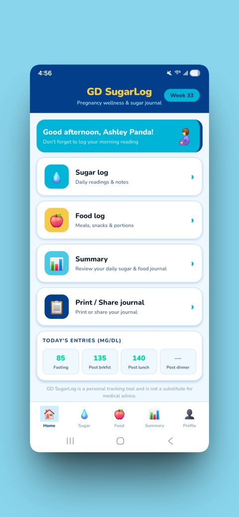 GD SugarLog home screen